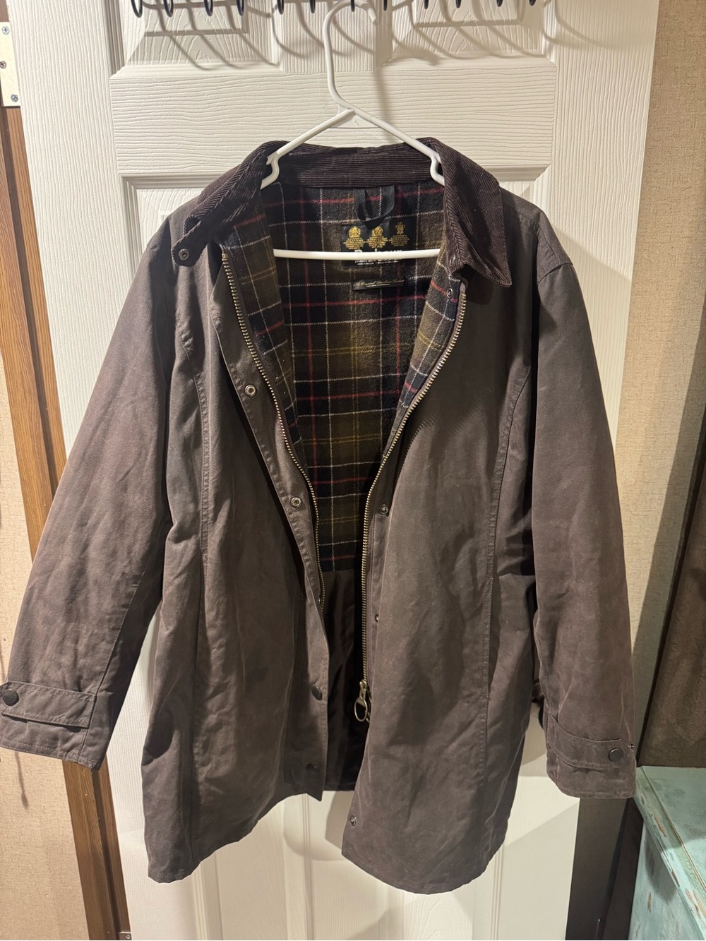 Barbour Brown Waxed Raincoat with Plaid Lining